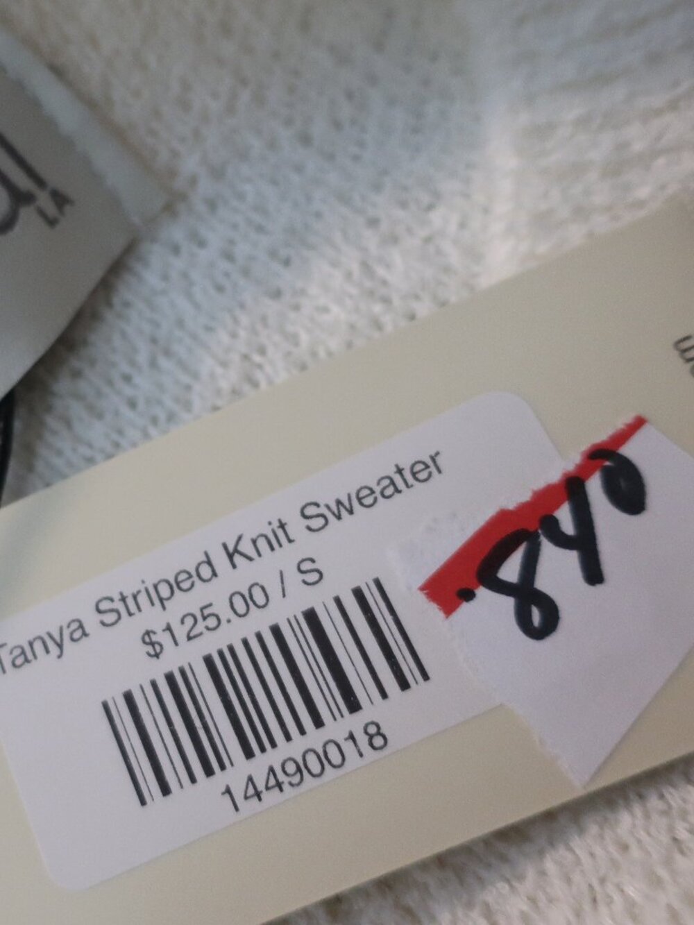 NWT Women Benaar (Item-840) White Black Puff Sleeve Tanya Striped Knit Sweater M - Picture 8 of 8